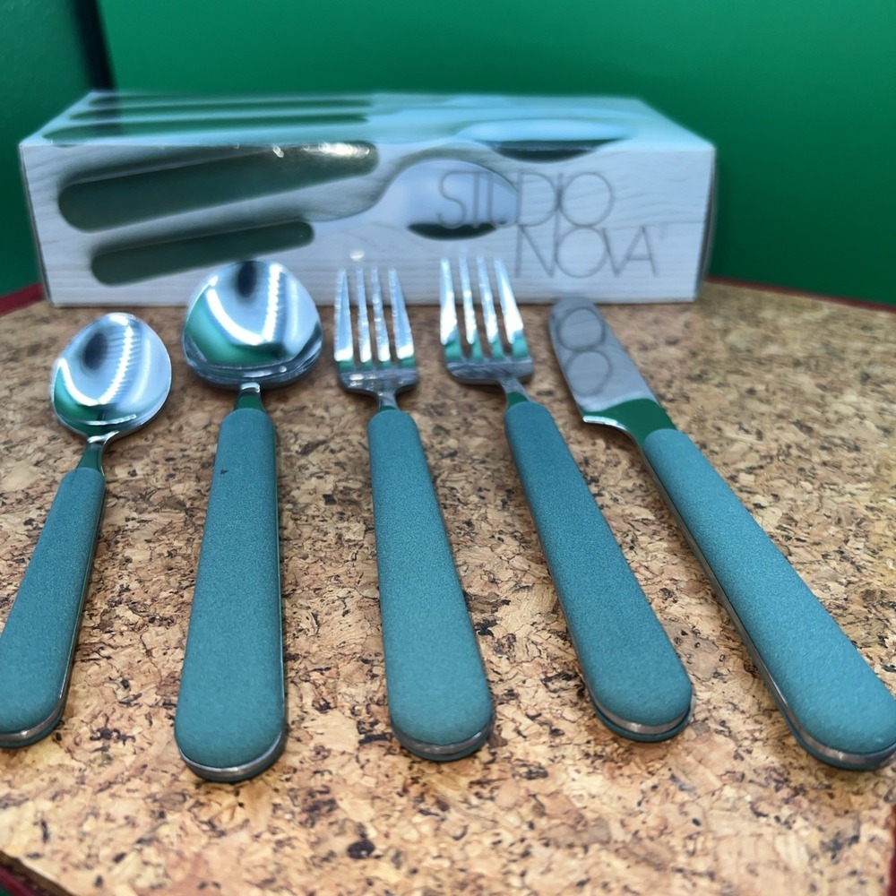 Vintage Studio Nova Flatware Silverware Forest Green Handles 5 Pieces For one